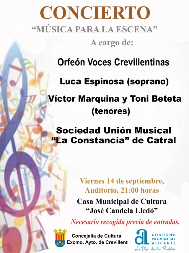 CONCIERTO “MÚSICA PARA LA ESCENA”, A CARGO DEL ORFEÓN VOCES CREVILLENTINAS, SOCIEDAD UNIÓN MUSICAL “LA CONSTANCIA” DE CATRAL.