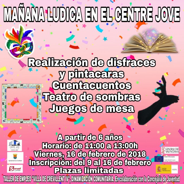 El Taller de Empleo “Villa de Crevillent IV” y la Concejalía de Juventud organizan una “Mañana Lúdica” para diversión de los más jóvenes.