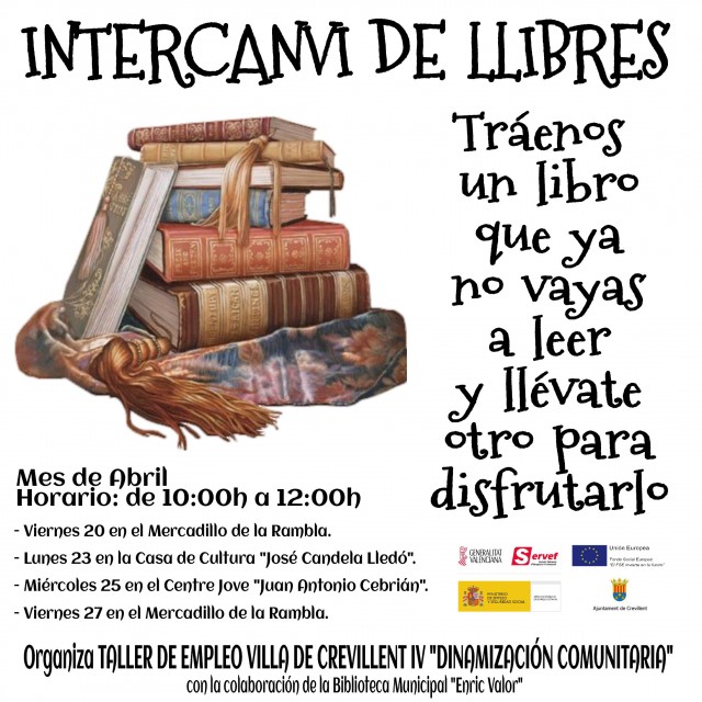 Llega a Crevillent el movimiento internacional de liberación de libros “bookcrossing” a cargo de los alumnos del grupo de Dinamización Comunitaria del Taller de Empleo “Villa de Crevillent IV” y la Biblioteca Municipal “Enric Valor”