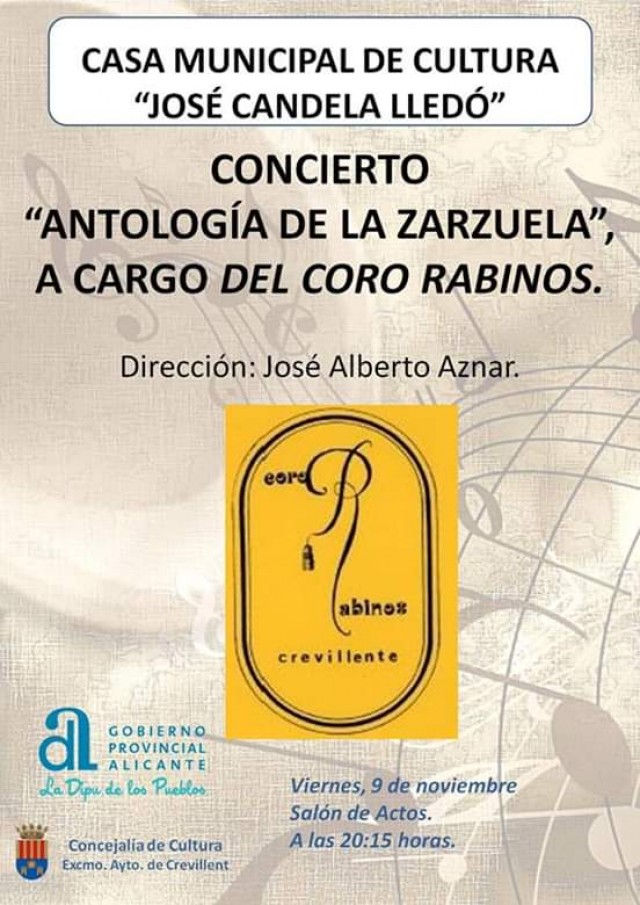 La Casa Municipal de Cultura acoge este viernes el concierto “Antología de la Zarzuela”, a cargo del Coro Rabinos