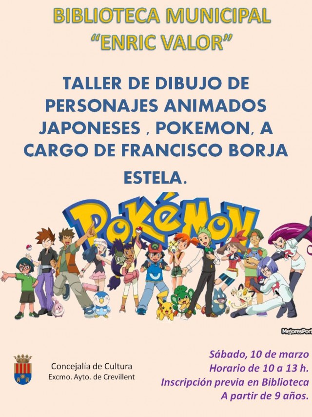 TALLER DE DIBUJO  DE PERSONAJES ANIMADOS JAPONESES, POKEMON, A  CARGO DE FCO. BORJA ESTELA PRIETO.