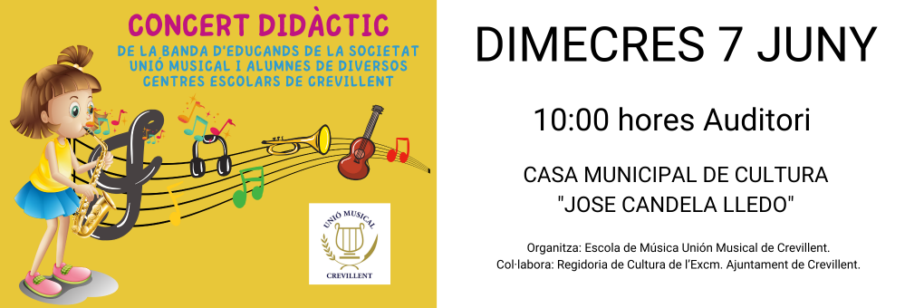 CONCERT DIDÀCTIC DE LA BANDA D'EDUCANDS DE LA SOCIETAT UNIÓ MUSICAL I ALUMNES DE DIVERSOS CENTRES ESCOLARS DE CREVILLENT.