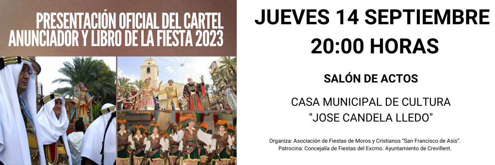 PRESENTACIÓ OFICIAL DEL CARTELL ANUNCIADOR I LLIBRE DE LA FESTA 2023.