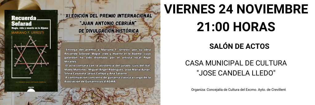 XI EDICIÓ DEL PREMI INTERNACIONAL “JUAN ANTONIO CEBRIÁN” DE DIVULGACIÓ HISTÒRICA.