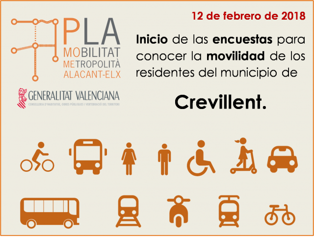 La Generalitat Valenciana pide la participación de los crevillentinos en la campaña de encuestas telefónicas de movilidad en el área metropolitana