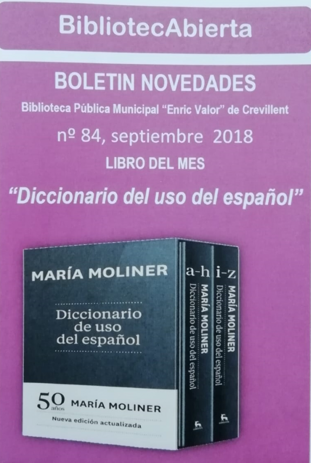 “Diccionario del uso del español” es el libro del mes de septiembre de la Biblioteca “Enric Valor”