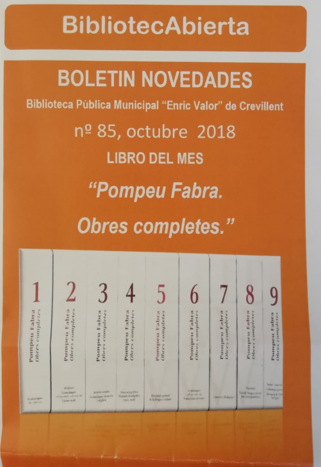 “Pompeu Fabra. Obres completes” es el libro del mes de octubre de la Biblioteca “Enric Valor”