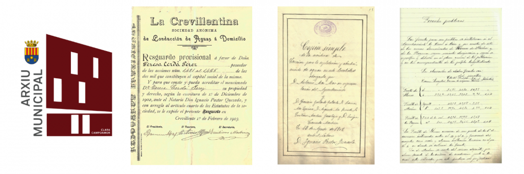 L'Arxiu Municipal dedica el Document del Mes a la Crevillentina S. A., entitat dedicada a la distribució d'aigües a domicili que compleix el seu 120 aniversari