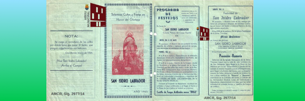 El programa de festejos de les festes de San Isidro Labrador de 1965 triat document del mes per l'Arxiu Municipal